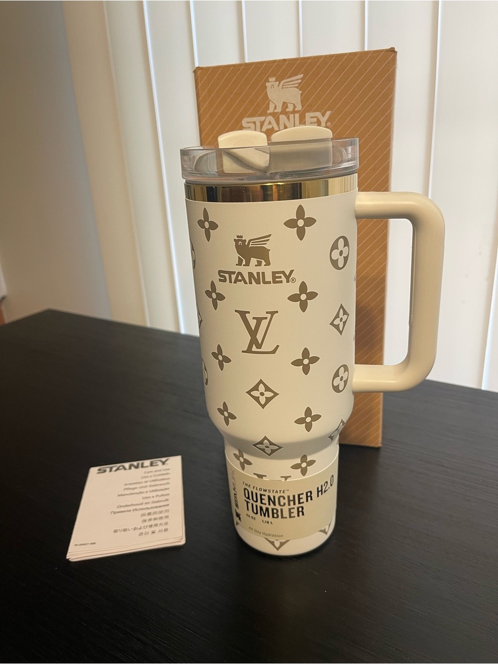 Custom Stanley 40oz White with Gold  Accents. Travel Mug